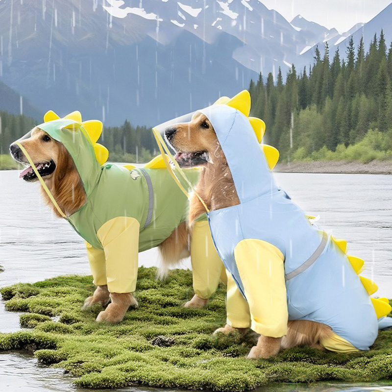 Dog Raincoat - Large Dog Dinosaur Raincoat Golden Retriever